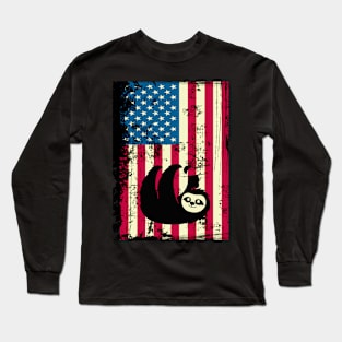 Sloth American Flag USA Patriotic 4th Of July Gifts Long Sleeve T-Shirt